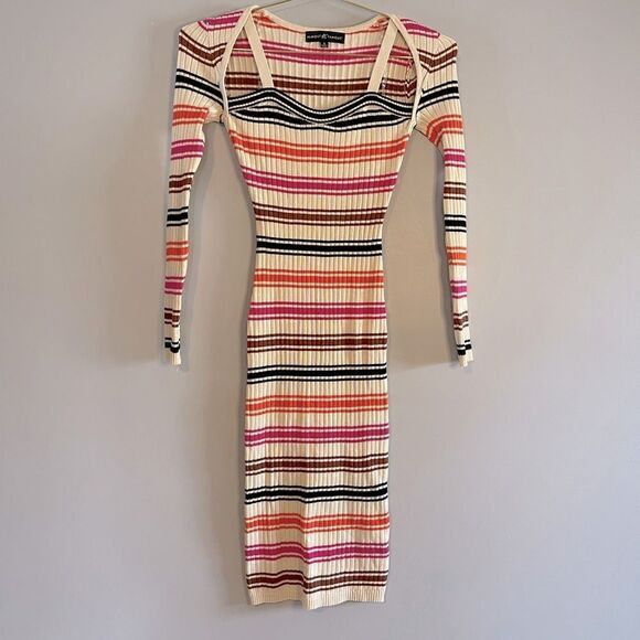 Almost Famous Striped Knit Tank Long Sleeve Midi Dress | SZ S - Picture 3 of 8